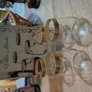 Circleware Villa Maria Gold Rim Stemless Wine Glasses